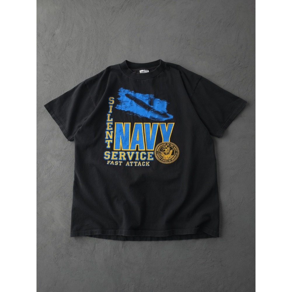 Vintage 90s US Navy Submarine Silent Service Black Oneita Power-T‎ T-shirt XL - Picture 7 of 7